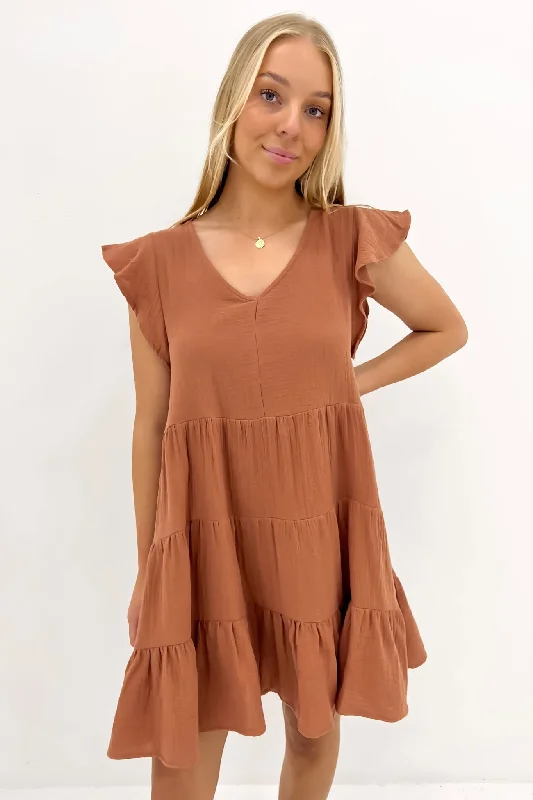 Felix Tiered Mini Dress Mocha Cozy Ribbed Mini Dress