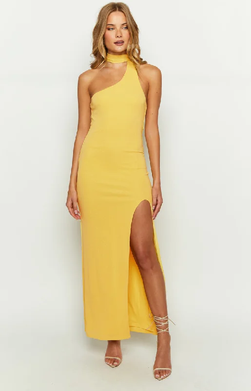 Ferris Yellow Maxi Dress Comfortable Maxi Dress with Sleeves
