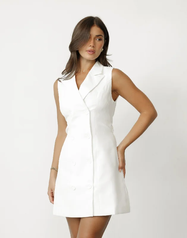Gianne Mini Dress (White) Comfortable Off-Shoulder Mini Dress