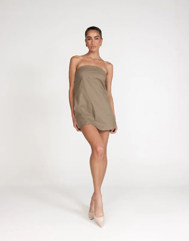 Hati Mini Dress (Mushroom) Chic Sleeveless Mini Dress