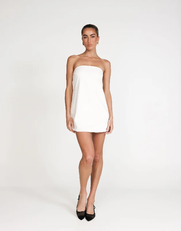 Hati Mini Dress (White) Comfortable Zip-Up Mini Dress