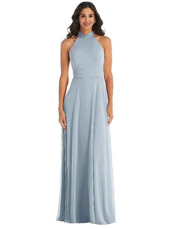 High Neck Halter Backless Maxi Dress Stylish One-Shoulder Maxi Dress