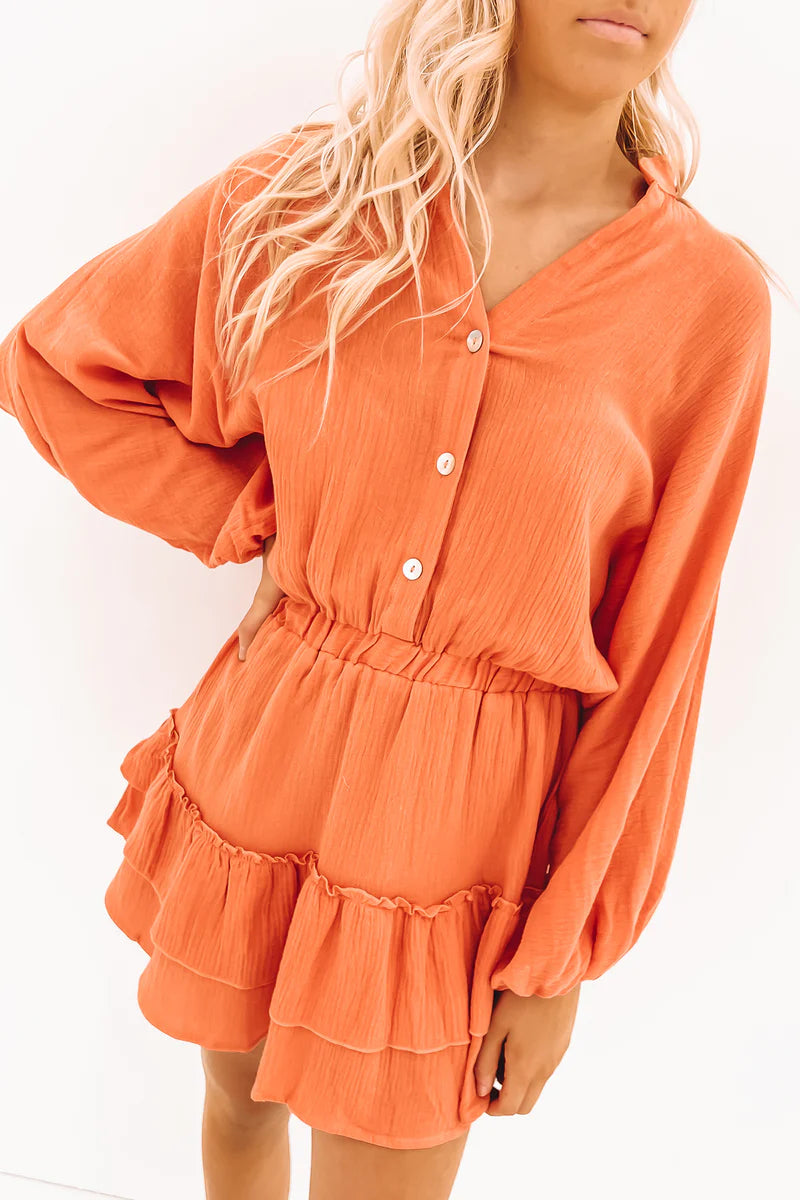 Hyatt Mini Dress Orange Fashionable Button-Front Mini Dress