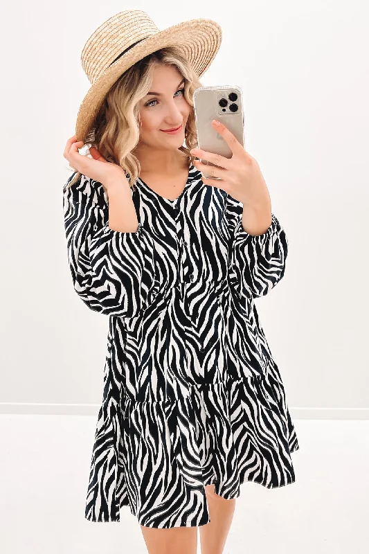 Indianna Mini Dress Black Zebra Trendy Floral Mini Dress