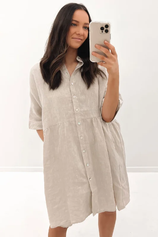 Jack Mini Dress Oatmeal Elegant Lace-Up Mini Dress
