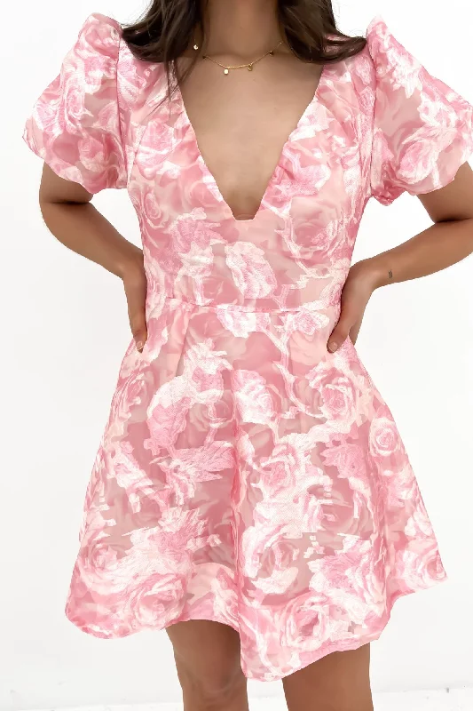 Jenna Mini Dress Pink Fashionable Lace Mini Dress