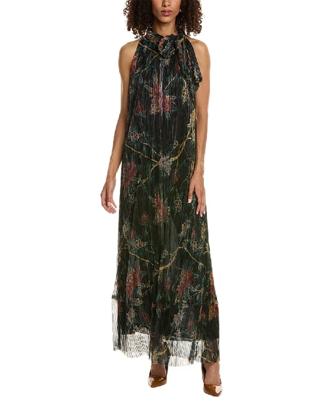 Johnny Was Evelina Metallic Maxi Dress Comfortable Ruffle Hem Maxi Dress