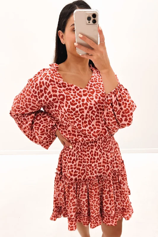 Kahlo Mini Dress Berry Leopard Fashionable Lace Mini Dress