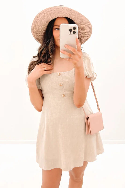Kassey Mini Dress Beige Trendy Mini Dress with Belt