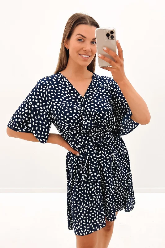 Kat Mini Dress Navy Chic Puff Sleeve Mini Dress