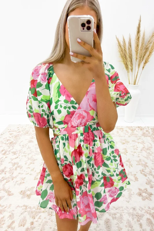 Kreeya Mini Dress Pink Floral Stylish Short-Sleeve Mini Dress