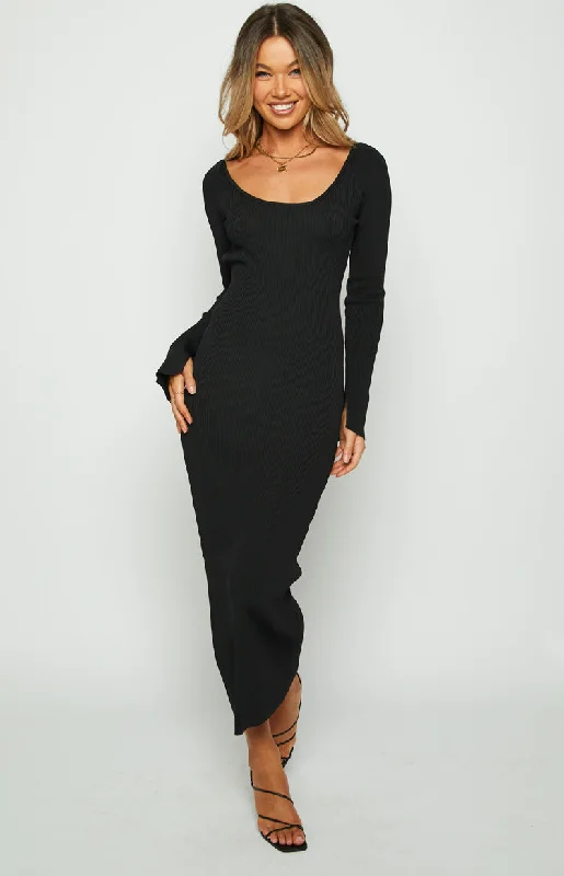 Kylie Black Maxi Dress Fashionable Maxi Dress with Fringe