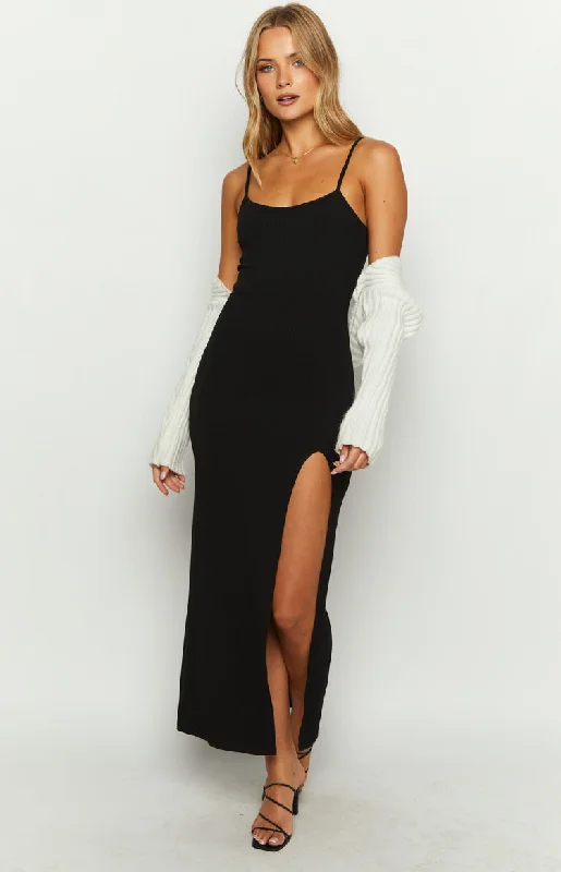 Lani Black Maxi Dress Comfortable Maxi Dress with Belt