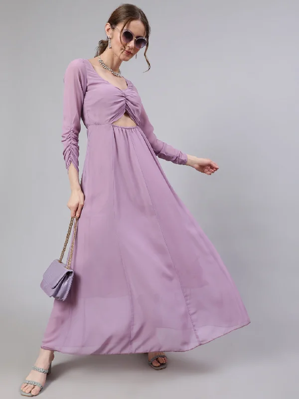 Women's Lavender Flared Maxi Dress - Aks Cozy Knit Maxi Dress
