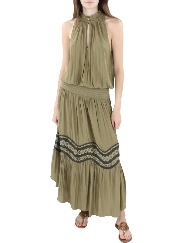Lex Womens Lace Inset Sleeveless Maxi Dress Stylish Maxi Dress with Frills