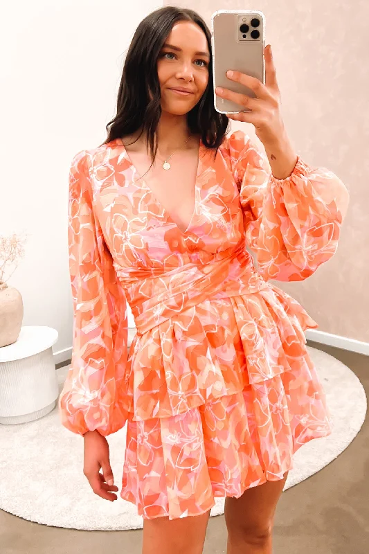 Libbi Mini Dress Orange Multi Comfortable Polka Dot Mini Dress