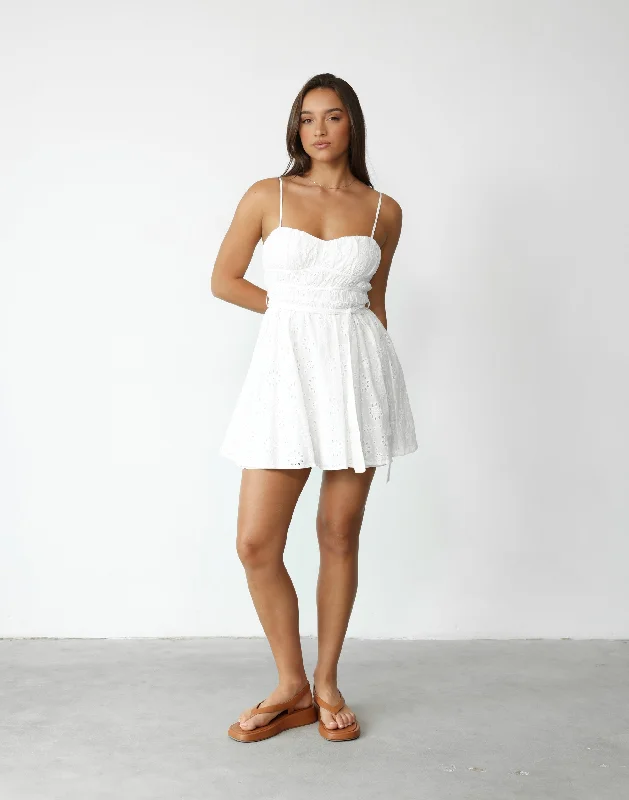 Lorraine Mini Dress (White) Fashionable Button-Front Mini Dress