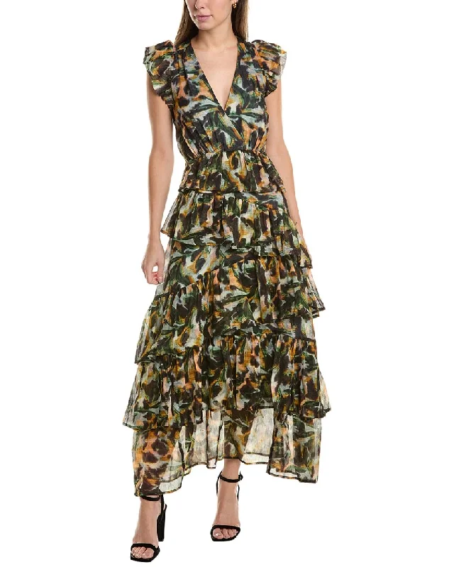 Marie Oliver Marisol Linen & Silk-Blend Maxi Dress Classic V-Neck Maxi Dress