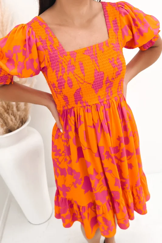 Melissa Mini Dress Orange Pink Fashionable Lace-Trim Mini Dress