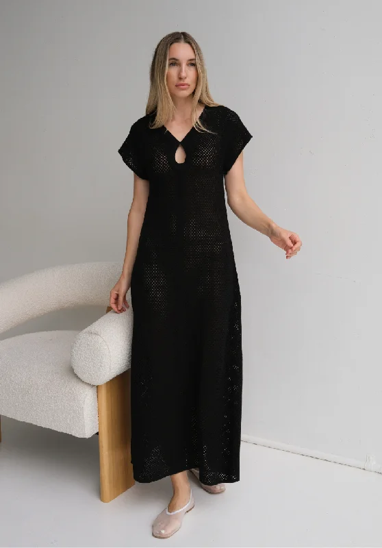 Miann & Co Womens - Gracie Crochet Maxi Dress - Black Comfortable Maxi Dress with Sleeves Miann & Co Womens - Gracie Crochet Maxi Dress - Black Comfortable Maxi Dress with Sleeves