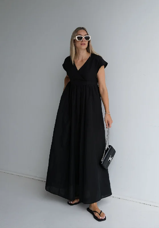 Miann & Co Womens - Jolie Cross Over Maxi Dress - Black Cozy Cold-Shoulder Maxi Dress Miann & Co Womens - Jolie Cross Over Maxi Dress - Black Cozy Cold-Shoulder Maxi Dress