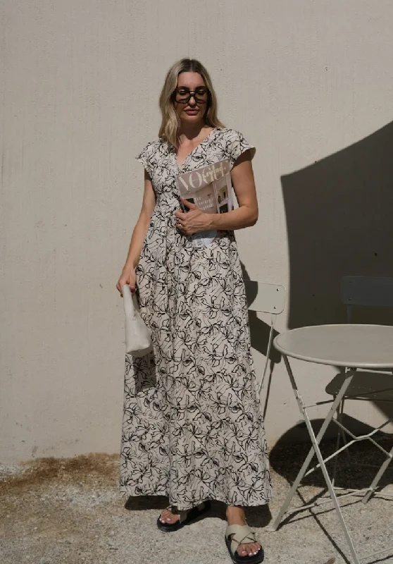 Miann & Co Womens - Jolie Cross Over Maxi Dress - Floral Sketch Comfortable Ruffle Maxi Dress Miann & Co Womens - Jolie Cross Over Maxi Dress - Floral Sketch Comfortable Ruffle Maxi Dress