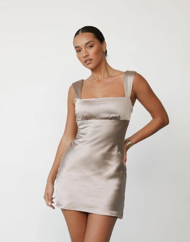 Mimosa Mini Dress (Ash) Elegant Mini Dress with Pleats