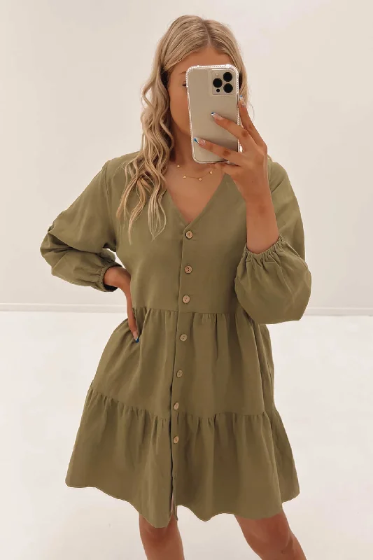 Molly Mini Dress Green Chic Puff Sleeve Mini Dress