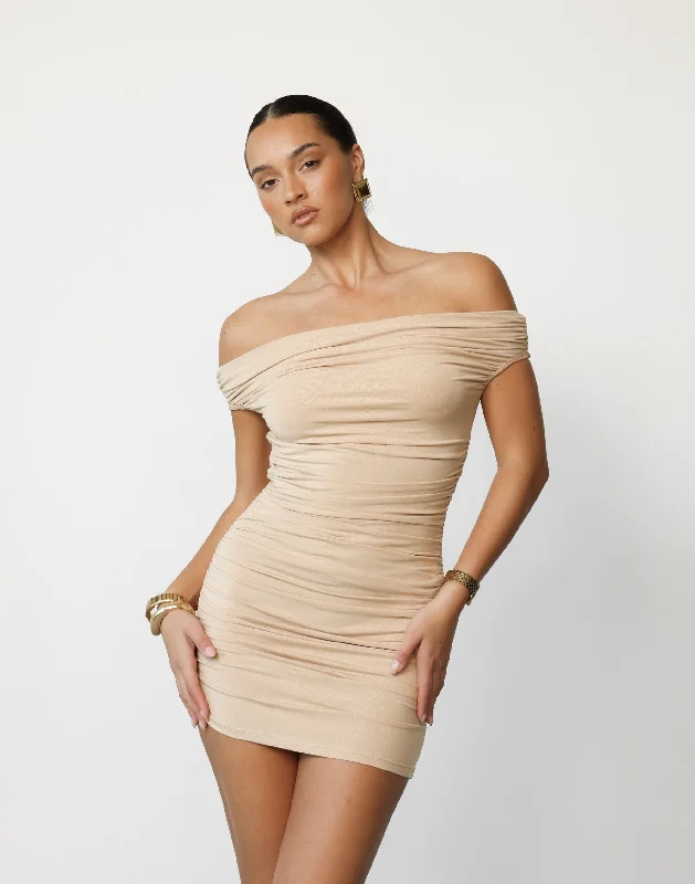 Monaco Mini Dress (Camel) - By Lioness Classic Striped Mini Dress