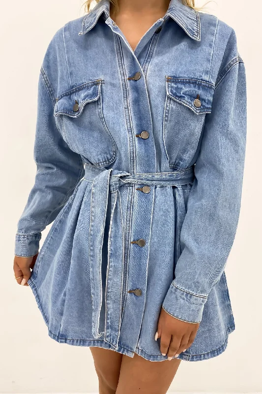 Myley Denim Mini Dress Blue Casual Mini Dress with Pockets