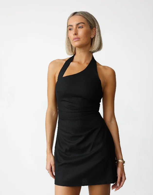 Nakia Mini Dress (Black) Trendy Off-Shoulder Dress Mini