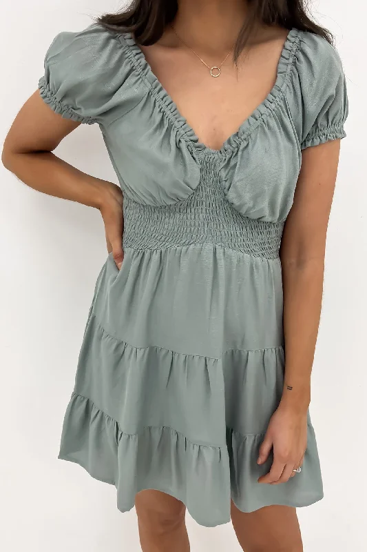 Natalia Mini Dress Teal Comfortable Polka Dot Mini Dress