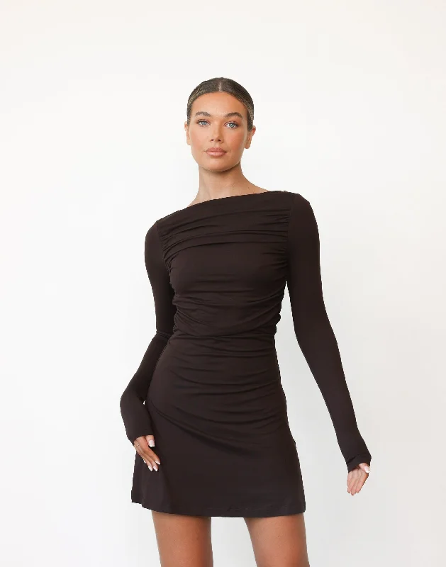 Natasha Mini Dress (Chocolate) Fashionable Summer Mini Dress