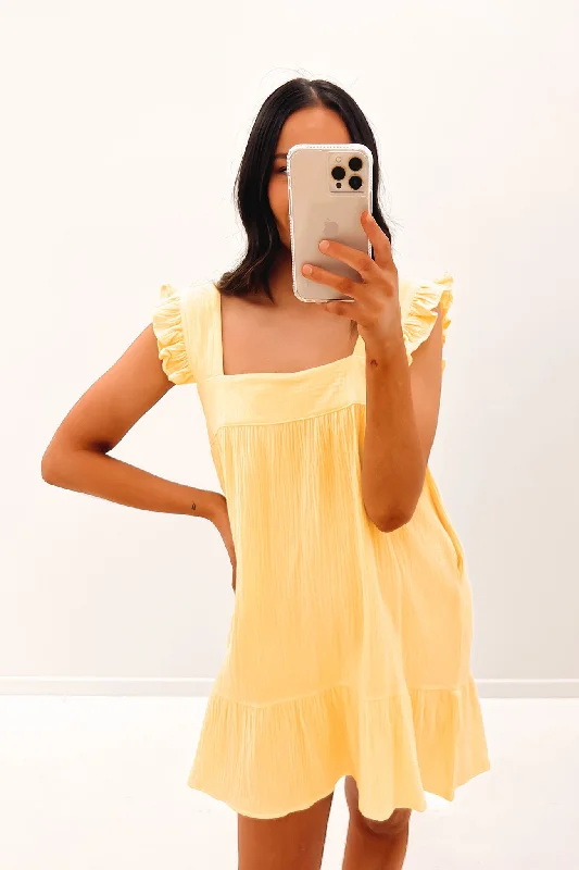 Nate Mini Dress Lemon Cozy Long Sleeve Mini Dress