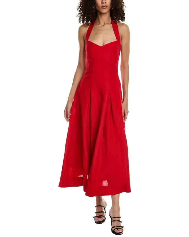 Nicholas Lulu Halter Linen-Blend Maxi Dress Fashionable Off-Shoulder Maxi Dress