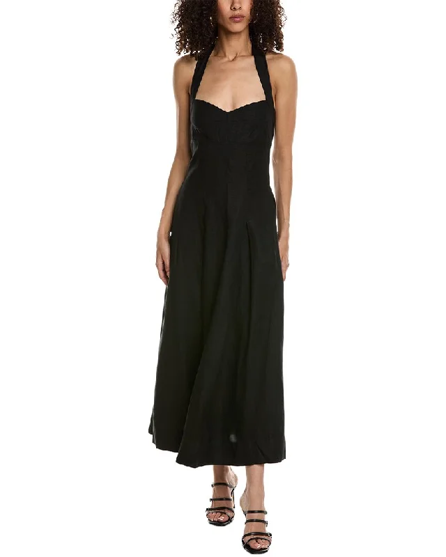 Nicholas Lulu Halter Linen-Blend Maxi Dress Classic V-Neck Maxi Dress
