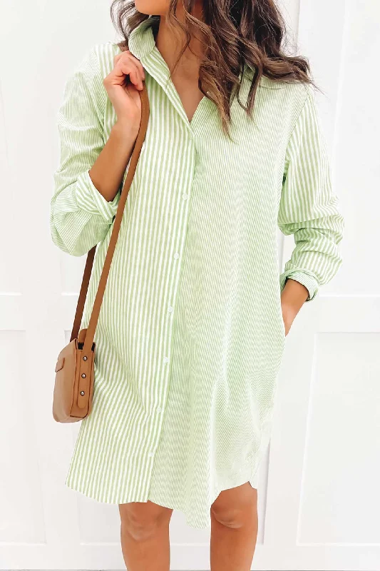 Penny Shirt Mini Dress Green Elegant Mini Dress with Pleats