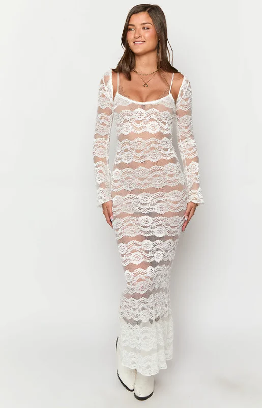 Rey White Lace Maxi Dress And Bolero Comfortable Satin Maxi Dress