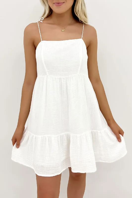 Rowie Mini Dress Vintage White Comfortable One-Shoulder Mini Dress