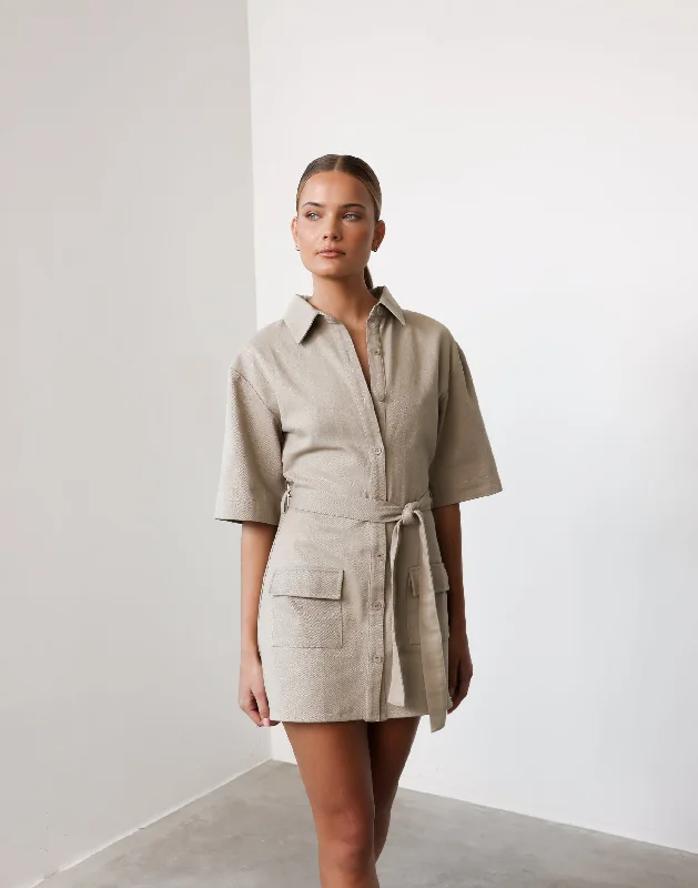 Roxy Mini Dress (Sand) Cozy Cotton Mini Dress