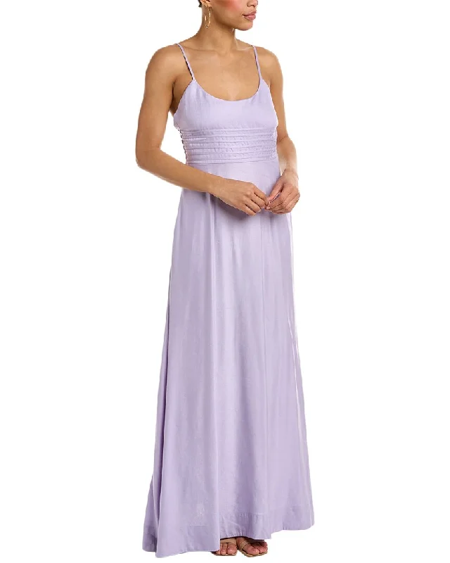 SIMKHAI Prudence Linen-Blend Maxi Dress Fashionable Chiffon Tiered Maxi Dress