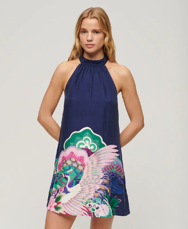 Sleeveless Printed Mini Dress | Navy Funetotsuru Comfortable Ruffle Mini Dress