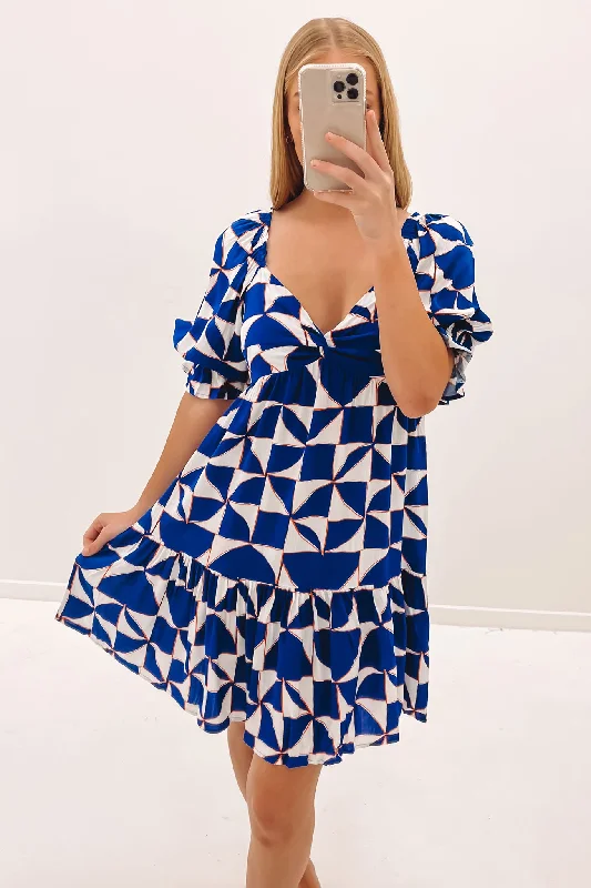 Tasmin Mini Dress Blue Chic Bohemian Mini Dress
