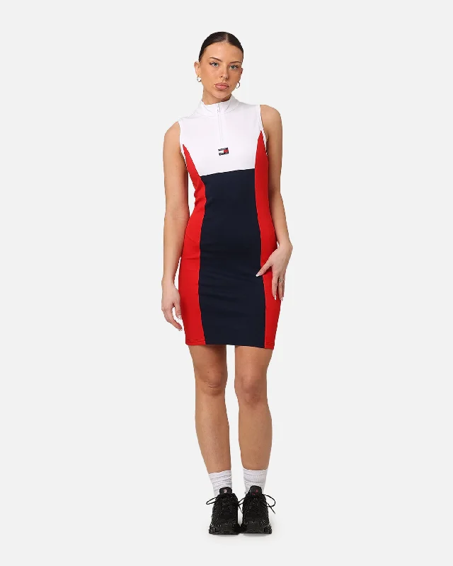 Tommy Jeans Women's TJW RWB Badge Bodycon Mini Dress White/Multi Elegant Mini Dress with Pleats