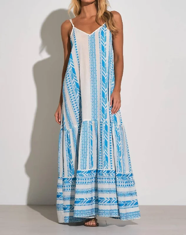 Tulum Embroidered Maxi Dress In Pool Blue Chic Sleeveless Maxi Dress