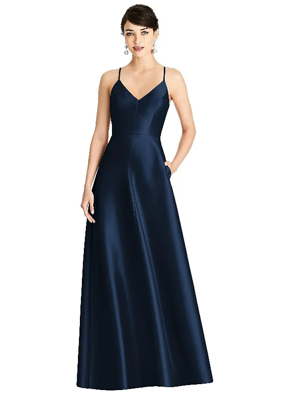 V-Neck Full Skirt Satin Maxi Dress Fashionable Maxi Dress with Fringe