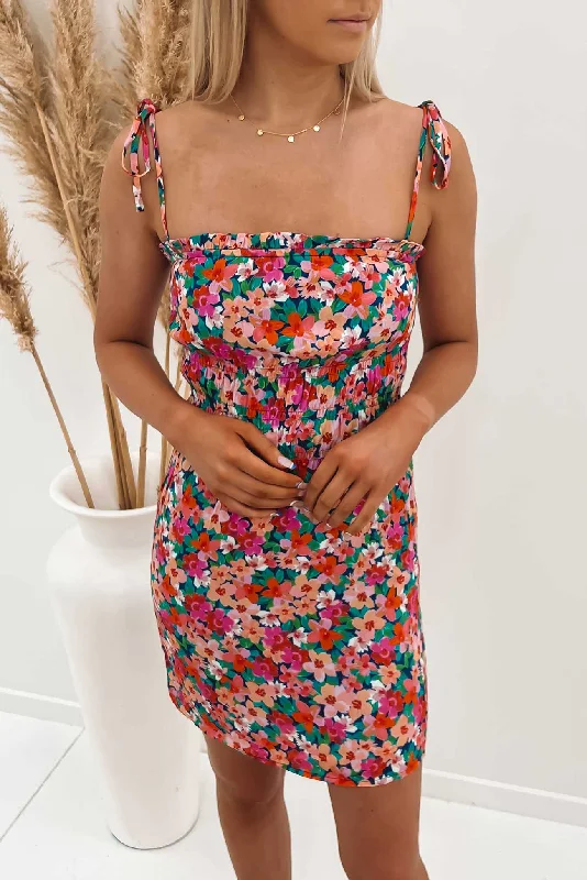 Valentina Mini Dress Femme Floral Cozy Cowl Neck Mini Dress
