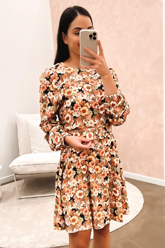 Valerie Belted Tiered Mini Dress Fall Floral Trendy Crossover Mini Dress