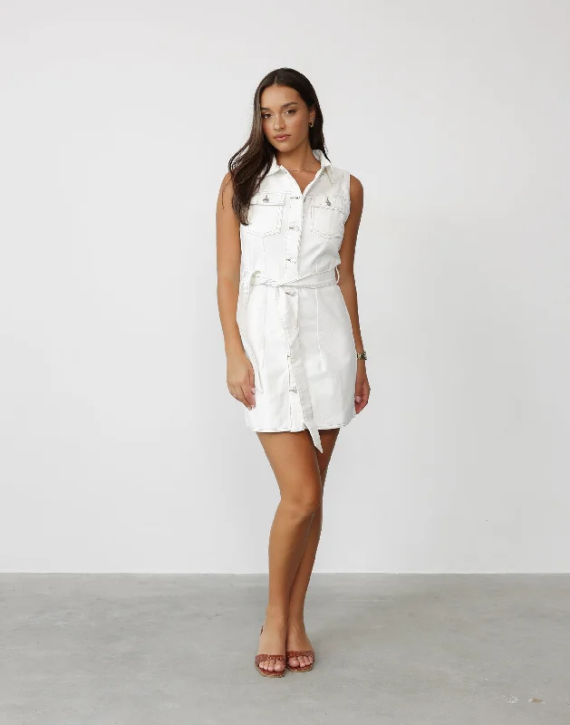 Winnie Mini Dress (White) Stylish Puff Sleeve Mini Dress