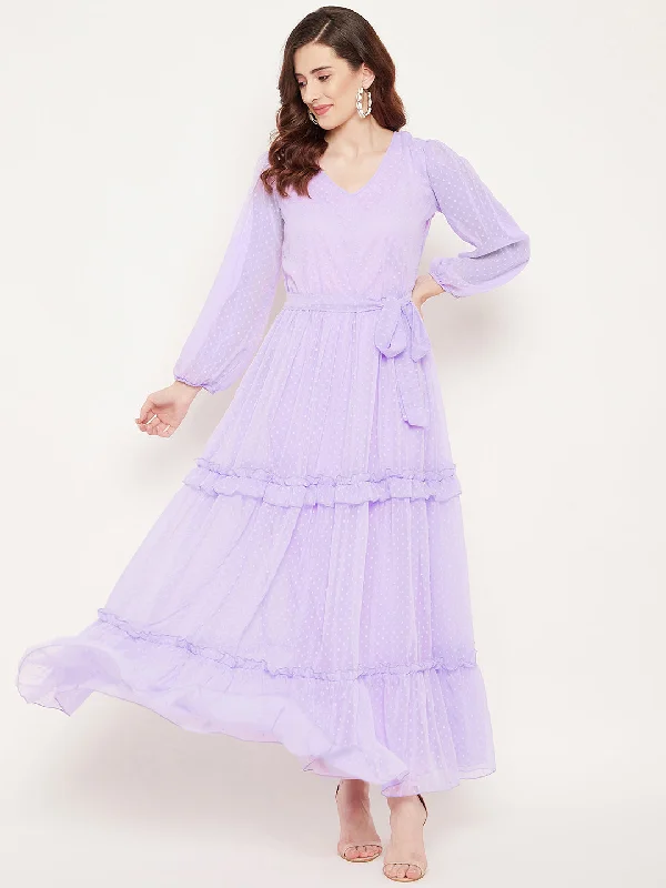 Women's Mauve Georgette Tiered Dobby Maxi Dress - Bitterlime Elegant Sleeveless Maxi Dress Women's Mauve Georgette Tiered Dobby Maxi Dress - Bitterlime Elegant Sleeveless Maxi Dress